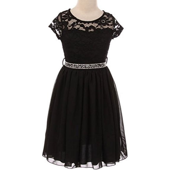 Flower Girl Dress Lovely with Floral Lace Chiffon Skirt for Big Girl Black 10 JK20.53S