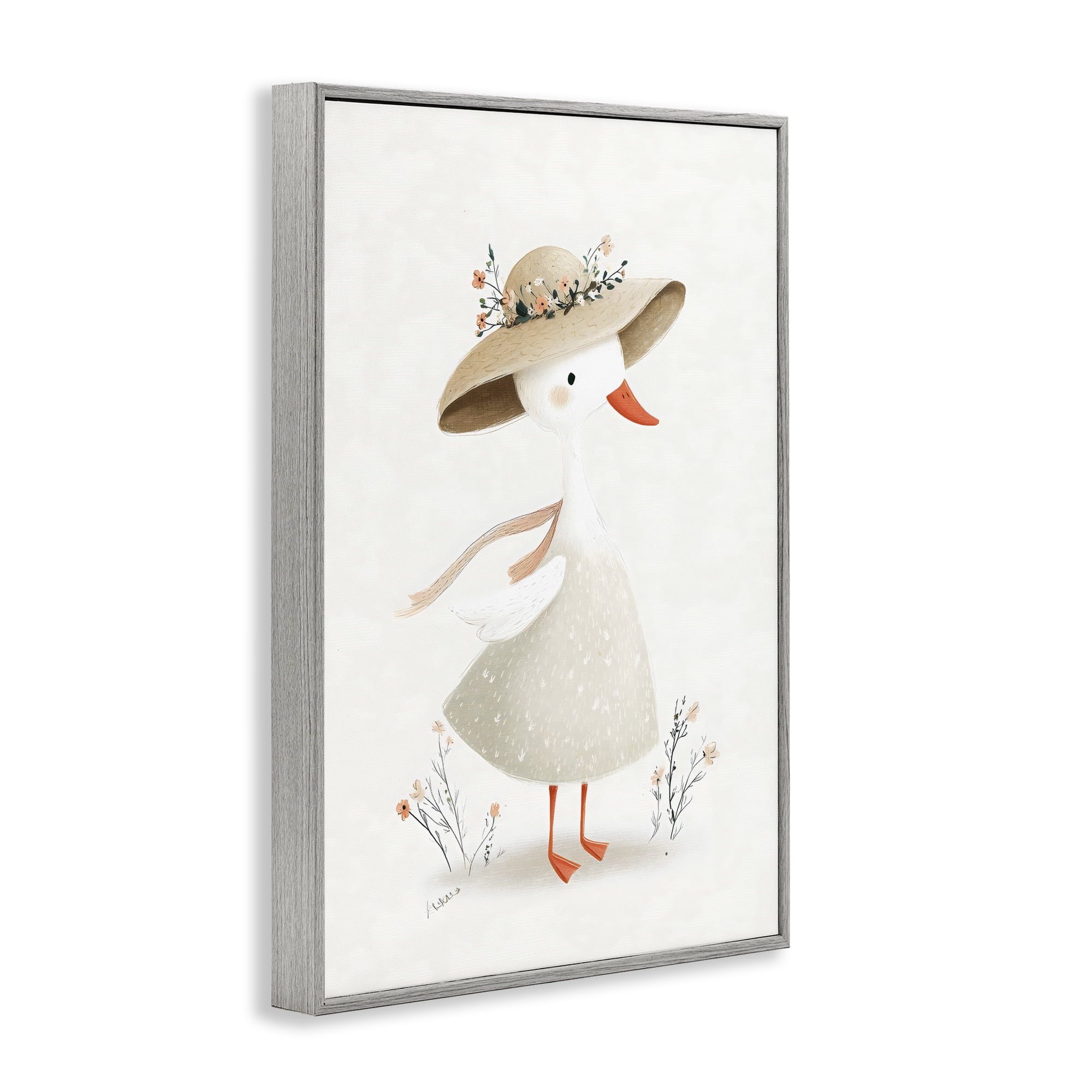 Stupell Industries Charming Goose in Sunhat Gray Framed Giclee Art, design by Ink Drop Loft
