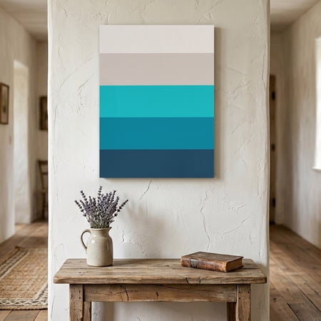 Ships Next Day Canvas Wall Art 8 x12 Blue Aqua Ombre Wood Framed Canvas Print Painting Modern Abstract Art Farmhouse Striped Ready to Hang Small Picture Wall Decor for Home Hallway Bathroom Bedroom