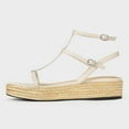 thumbnail image 2 of FSJ Women Vacation Espadrille Platform Low Heel Gladiator Round Open Toe Sandals Ankle Strappy with Buckle Comfortable Shoes Size 8 White, 2 of 4