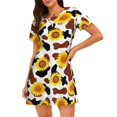 thumbnail image 1 of Easygdp Cow Print Sunflower Camisón de manga corta para mujer, informal, estampado, 1 of 6