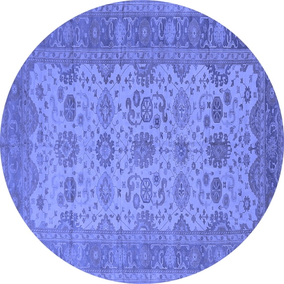 Ahgly Company Machine Washable Indoor Round Oriental Blue Traditional Area Rugs, 6' Round