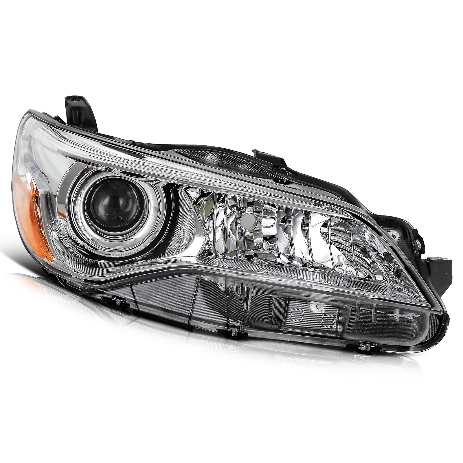 ECCPP Headlight Assembly Compatible For Toyota Camry 2015-2017 Driver and Passenger Side (Clear Lens Chrome Housing Amber Reflector)