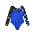 thumbnail image 4 of YEAHDOR Kids Girls Metallic Printed Gymnastics Leotard Long Sleeve Dance Unitard Biketard Blue 10, 4 of 4