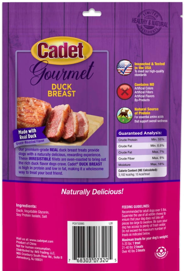 2 Pack Cadet Gourmet Duck Breast Treats for Dogs [Dog Meat and Jerky Treats, New Dog Supplies, Bulk Dog Supplies, Cadet] 6 oz (2 x 3 oz)