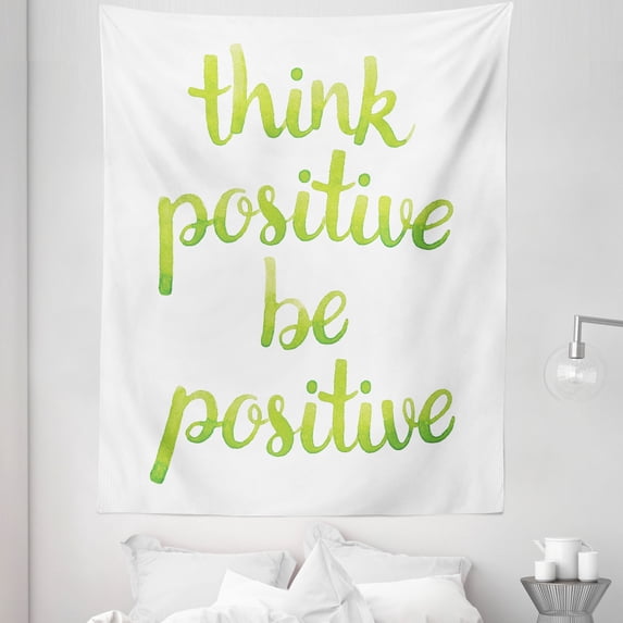 Positive Energy Tapestry, Watercolor Effect Calligraphic Inspirational Words in Monotone, Fabric Wall Hanging Decor for Bedroom Living Room Dorm, 5 Sizes, Apple Green Lime Green, by Ambesonne