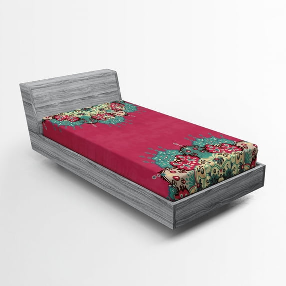 Ambesonne Mandala Fitted Sheet, Eastern Boho Floral, Twin XL Size, Multicolor