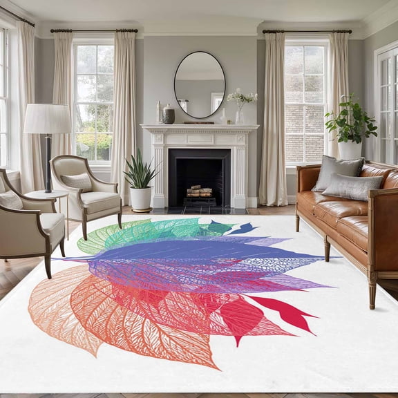 Area Rug for Living Room, Purple Leaves Non-Slip Indoor Large Carpet for Bedroom/Dining Room, Spring Summer Botanical Farmhouse Modern Washable Low-Profile Rectangle Floor Runner Rugs - 6 x 9 Ft