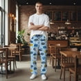 thumbnail image 5 of Men's pajama pants with Hanukkah theme pattern， soft home pajama pants， casual and comfortable loose fit pajama pants， elastic waistband， the ideal gift for birthdays and holidays., 5 of 10