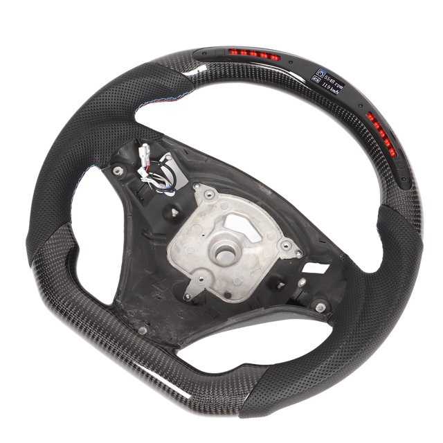 LED Carbon Fiber Steering Wheel, Real Time Nappa Perforated Leather Flat Bottom Steering Wheel Replacement for 3 Series E92 E93 2007-2013 for Modification