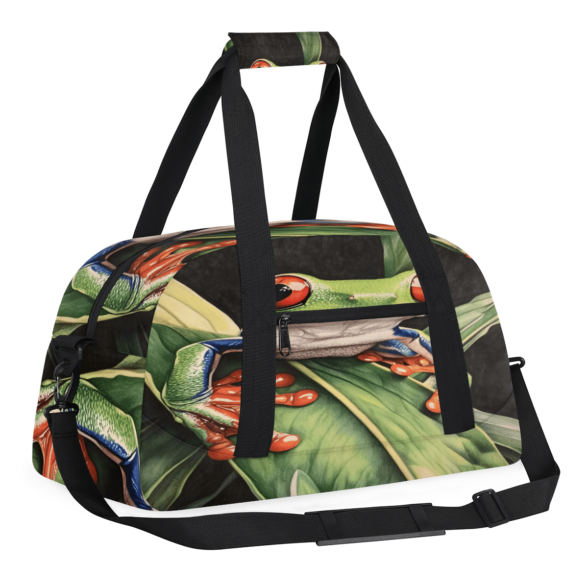 Herdesigns Forest Tree Frog Sports Duffle Bags Travel Duffle Bag Gym Bag Animals Palm Leaves Weekender Travel Bag Waterproof Overnight Bag Carry On Travel Tote Bag Dance Bags