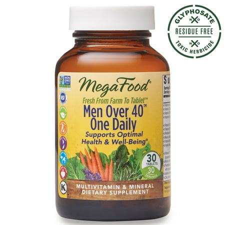 MegaFood - Men Over 40 One Daily, Multivitamin Support for Healthy Energy Levels, Prostate Function, Mood, and Bones with Zinc and B Vitamins, Vegetarian, Gluten-Free, Non-GMO, 30