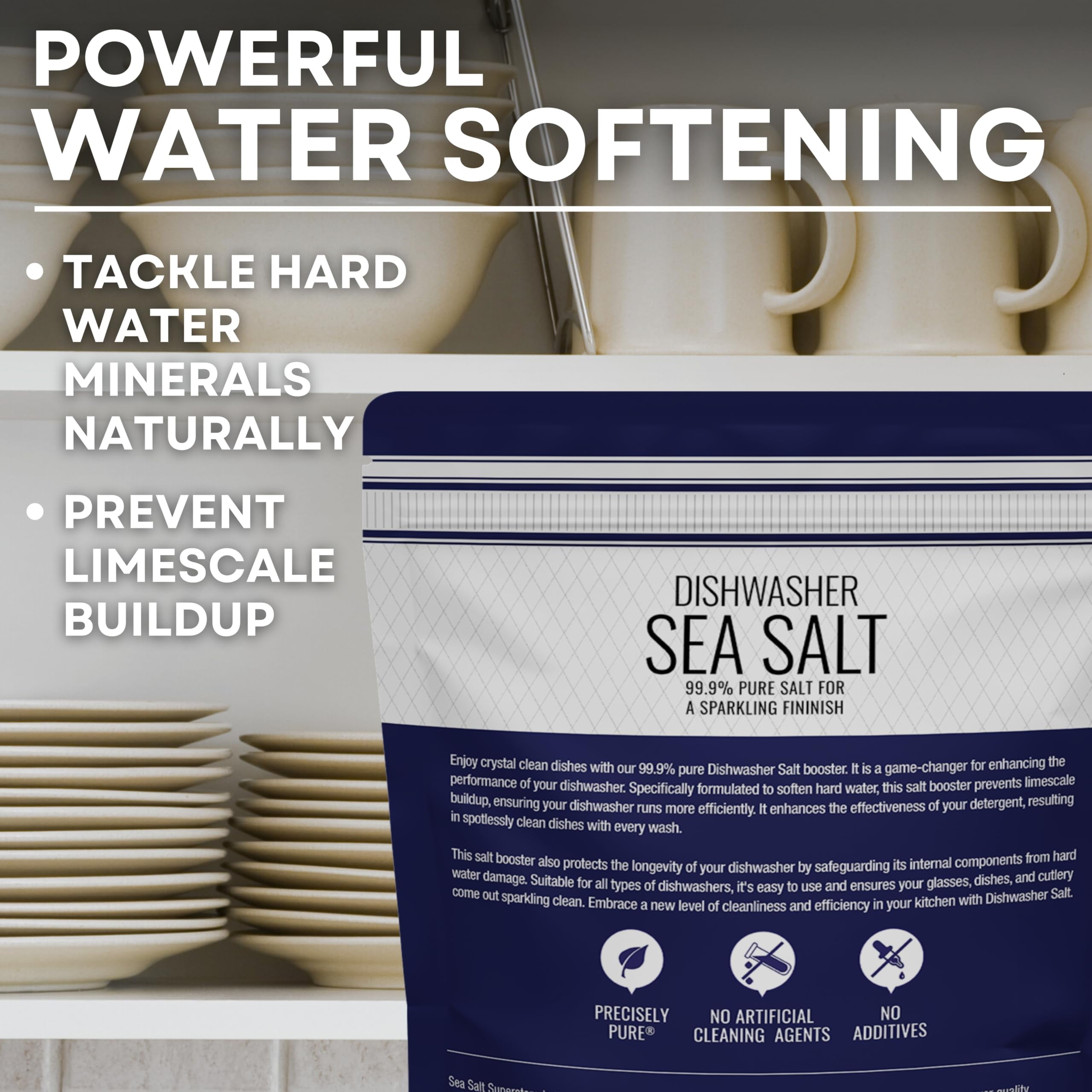 Dishwasher Salt, Natural Water Softener, Food Grade Coarse Sea Salt Compatible with Miele, Thermador, Whirlpool, & Bosch Dishwasher 5 lb Bag