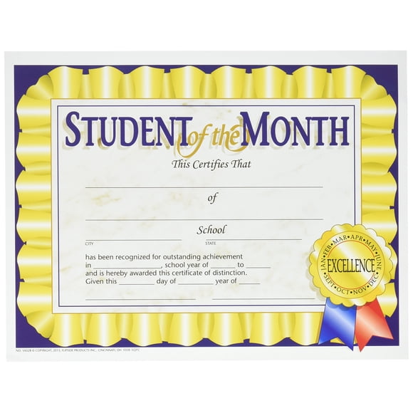 HAYES SCHOOL PUBLISHING VA528 Student of The Month Certificate 8-1/2"" x 11"" Size Paper 0.2"" Height 10.9"" Width 8.4"" Length (Pack of 30)