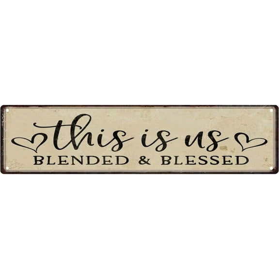 Blended and Blessed Vintage Metal Tin Sign, 16 x 4 Inch Slim Wall Art Decor for Home, Farmhouse, Bar, Cafe, Garage, Bedroom, Rustic Indoor Outdoor