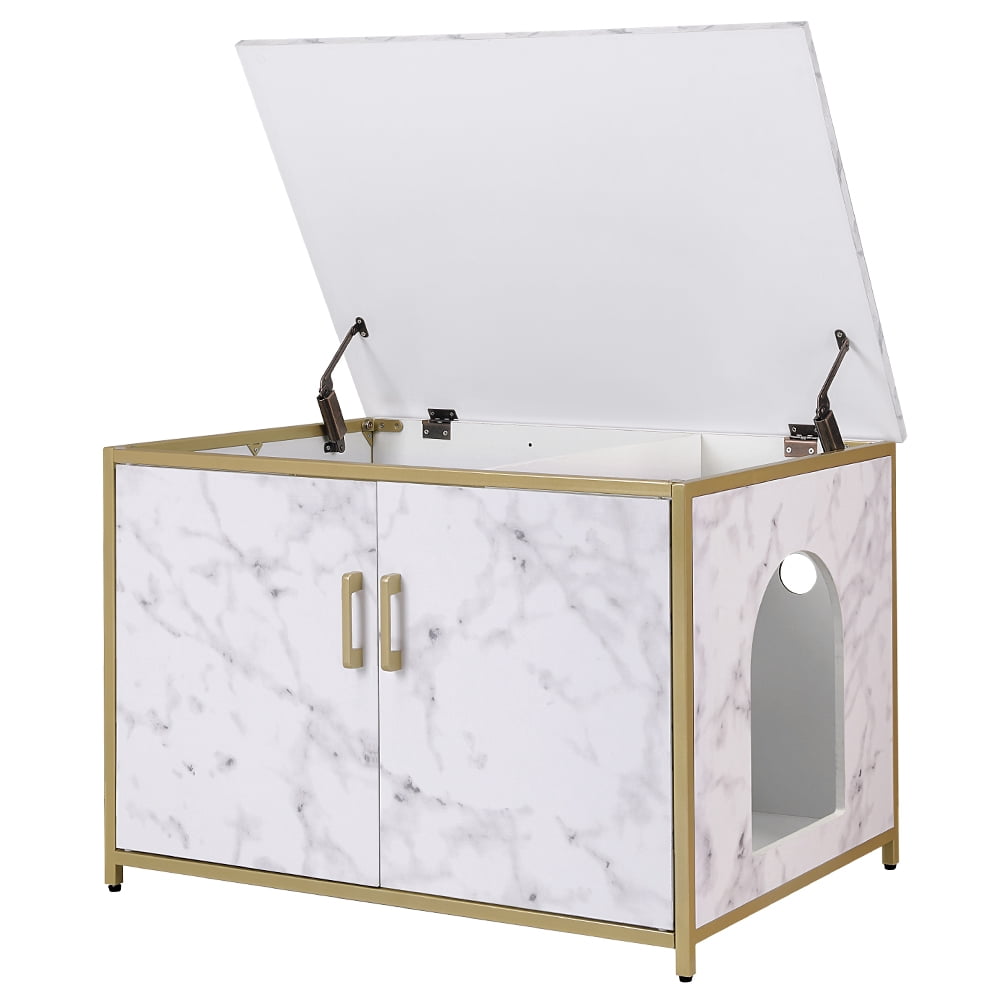 Unipaws Cat Litter Box Enclosure with Top Opening, Marble