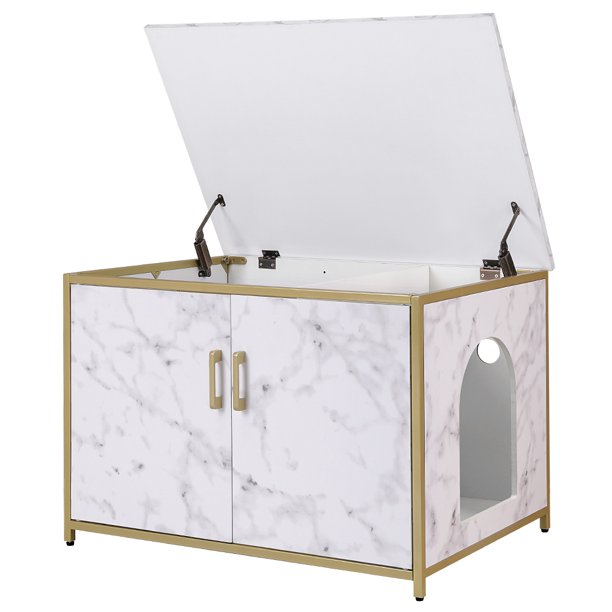 Unipaws Cat Litter Box Enclosure with Top Opening, Marble