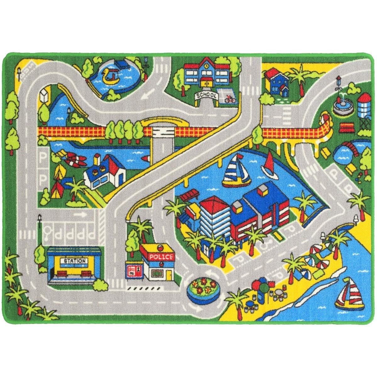 Kids Car Road Rugs Harbor Map Play mat for Classroom/Baby Room Non-Slip Rubber Back