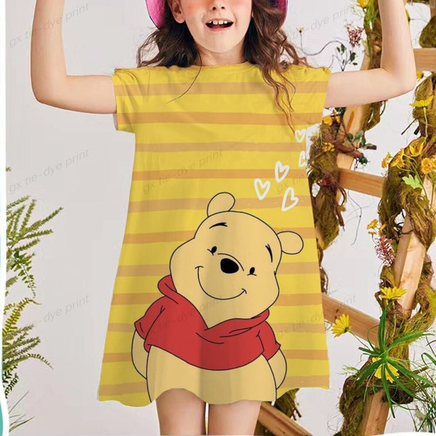 Casual Baby Girl Bear Winnie Dress Baby manga corta A-line plisado ropa para niños Mini Princess Dress7T Gao Jinjia LED