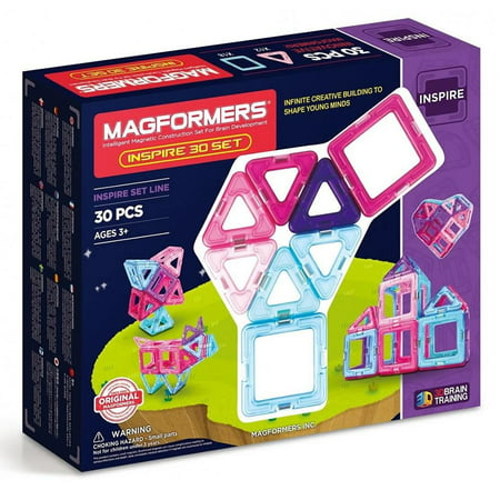 Magformers Inspire Clear 30 Pieces, Pink and Purple, Magnetic Geometric tiles STEM Toy Ages (Magformers Australia Best Price)