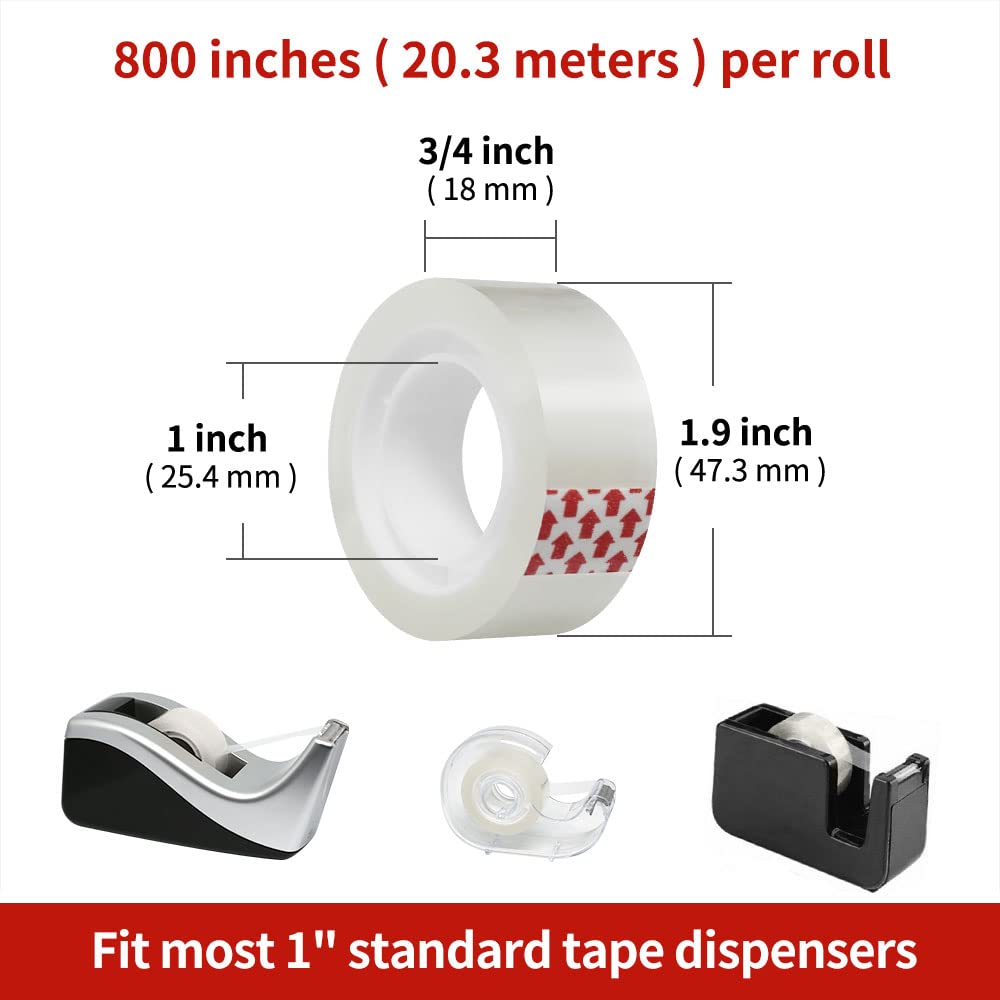 24 Rolls Refills, Clear Tape, 3/4 x 800 Inches, Glossy Gift Wrapping Tapes for Dispenser, Office, School, Home