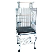 24" Open top Parrot Cage With Stand in Antique Silver
