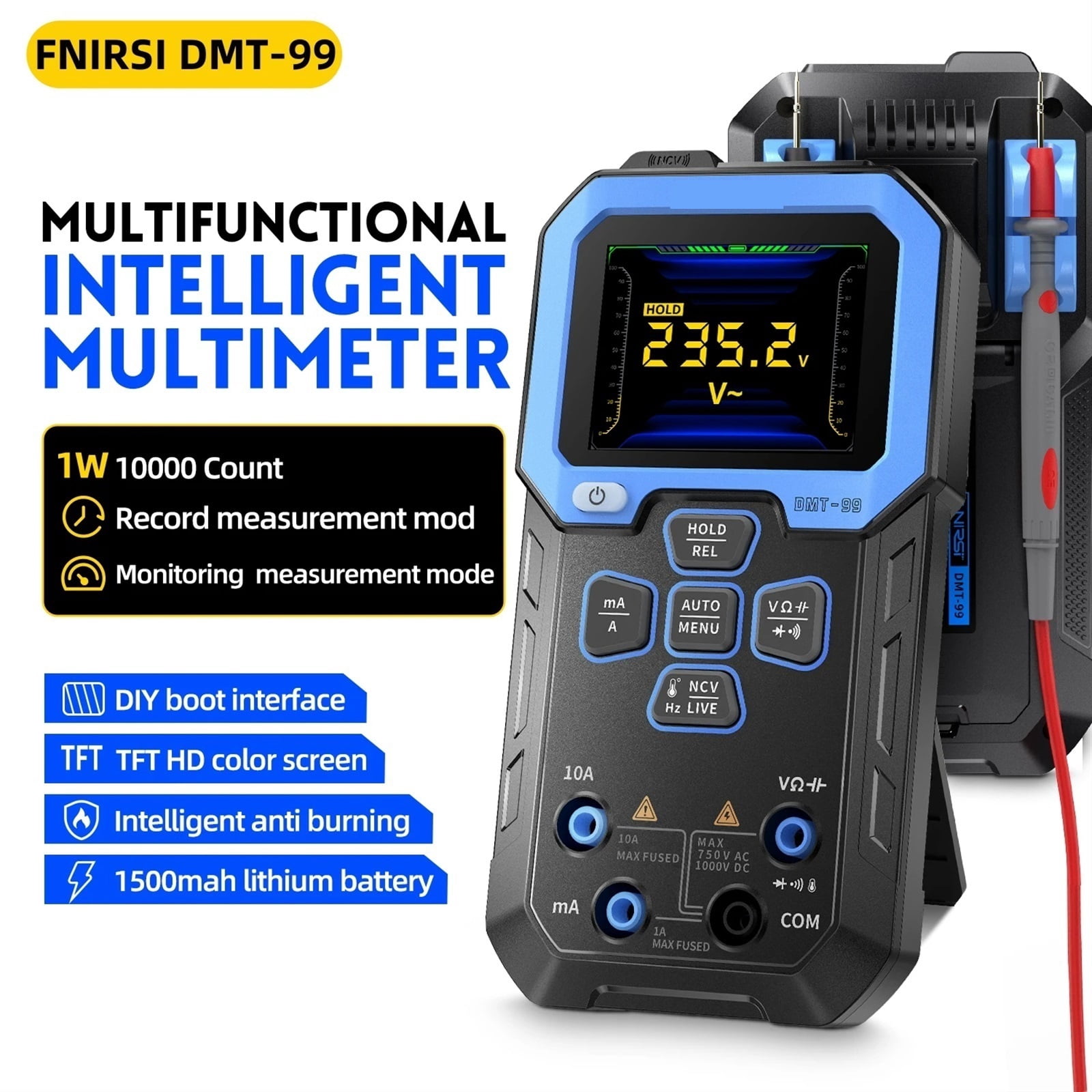 DMT-99 Digital Multimeter True RMS 10000 Counts Resistance Capacitance Frequency Temperature Current Voltage NCV Tester ,Accurate and Speed