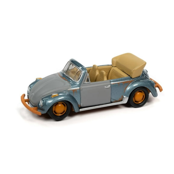 1975 Volkswagen Super Beetle Convertible, Marathon Blue Metallic & Primer Gray - Johnny Lightning JLSP145/24B - 1/64 scale Diecast Model Toy Car