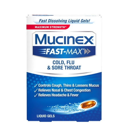 Mucinex Fast-Max Max Strength, Cold, Flu, & Sore Throat Liquid Gels, (Best Cold Sore Remedies That Work Fast)
