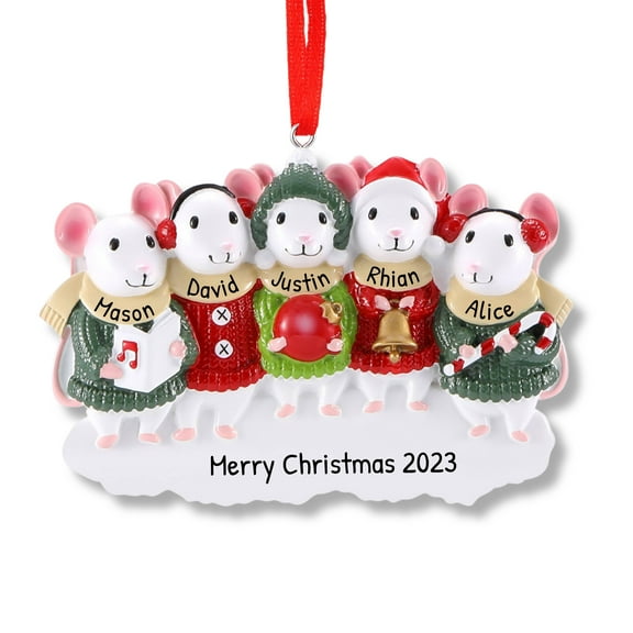 Ornaments by Elves Personalized Caroling Mouse Family of 5 Christmas Ornament 2024 for Xmas Tree