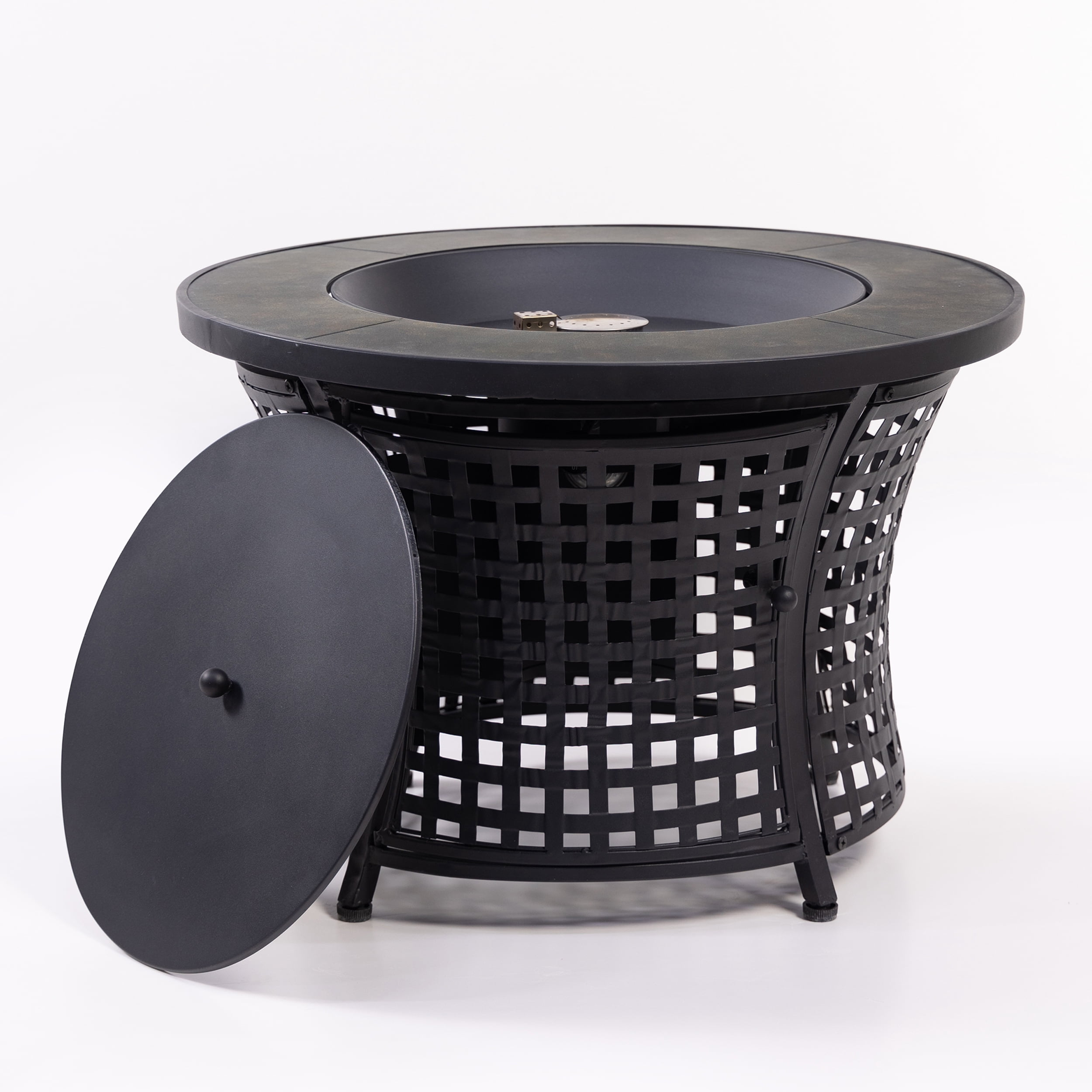 Deko Living Round Outdoor Propane Gas Fire Pit Table, 27.75 x 27.75 in, 8,000 BTU, Powder Thermospraying Finish with Lava Rock Filler