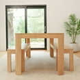 thumbnail image 2 of Plank+Beam 72" Modern Rounded Solid Wood Dining Table Set with 2 Benches, Blonde, 2 of 9