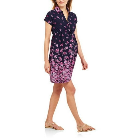 Oh! Mamma Maternity Short Sleeve Floral Dress With Shirt Collar