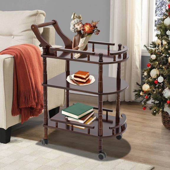 3-Tier Rolling Kitchen Trolley Cart Wood PU Storage Drawers Shelves with Wheels