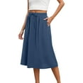thumbnail image 2 of FAOWME Women's Skirt Elastic Waist Drawstring Solid Color Comfortable Fashion Elegant Mid Length Skirts With Pockets For Casual Daily Wear,Dark Blue,S, 2 of 7
