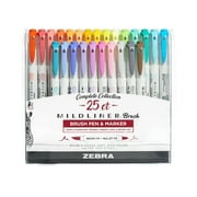 Zebra Pen Mildliner Double Ended Brush Pen, Brush and Point Tips, Assorted Ink Colors, 25-Pack, Multicolor (79125)