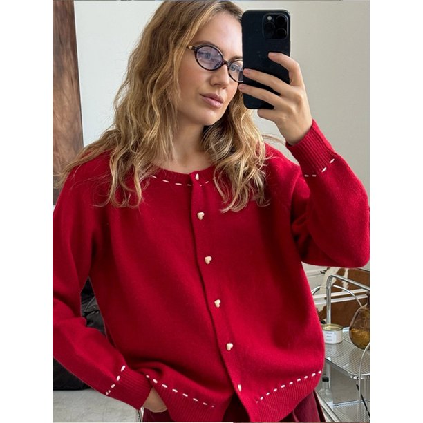 Cárdigan de manga larga con cuello redondo para mujer, suéter de punto de un solo pecho, tejido informal cálido, otoño e invierno, 2024