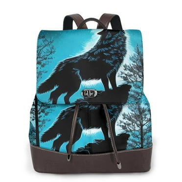 Uemuo Blue Full Moon Wolf for Backpack Purse for Women Large Capacity Multipurpose Travel Bag Leather Backpack Shoulder Bag Womens Backpacks