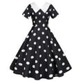 thumbnail image 2 of Elainilye Fashion Womens Dresses Court Contrast High Collar Polka Dotted Large Dress Formal Dress,Black, 2 of 8