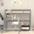 thumbnail image 2 of Twin Size Metal Loft Bed with Desk, High Loft Bed Frame with Ladder and Guardrails, Space Saving, No Box Spring Needed, for Boys Girls Teens Adults, 2 of 7