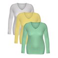 thumbnail image 4 of Essential Basic Women's Junior and Plus Size Vneck Tshirt Long Sleeves Shirt Tee, 3xl, 3pk white,lightyellow,softmint, 4 of 4
