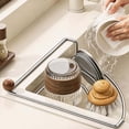 thumbnail image 4 of Linnome Stainless Steel Sink Drying Rack Triangle Kitchen Shelf - No-Drill Corner Storage Organizer with Drain - Space-Saving Sponge Holder Caddy for Kitchen Countertop Sink Bathroom, 4 of 8