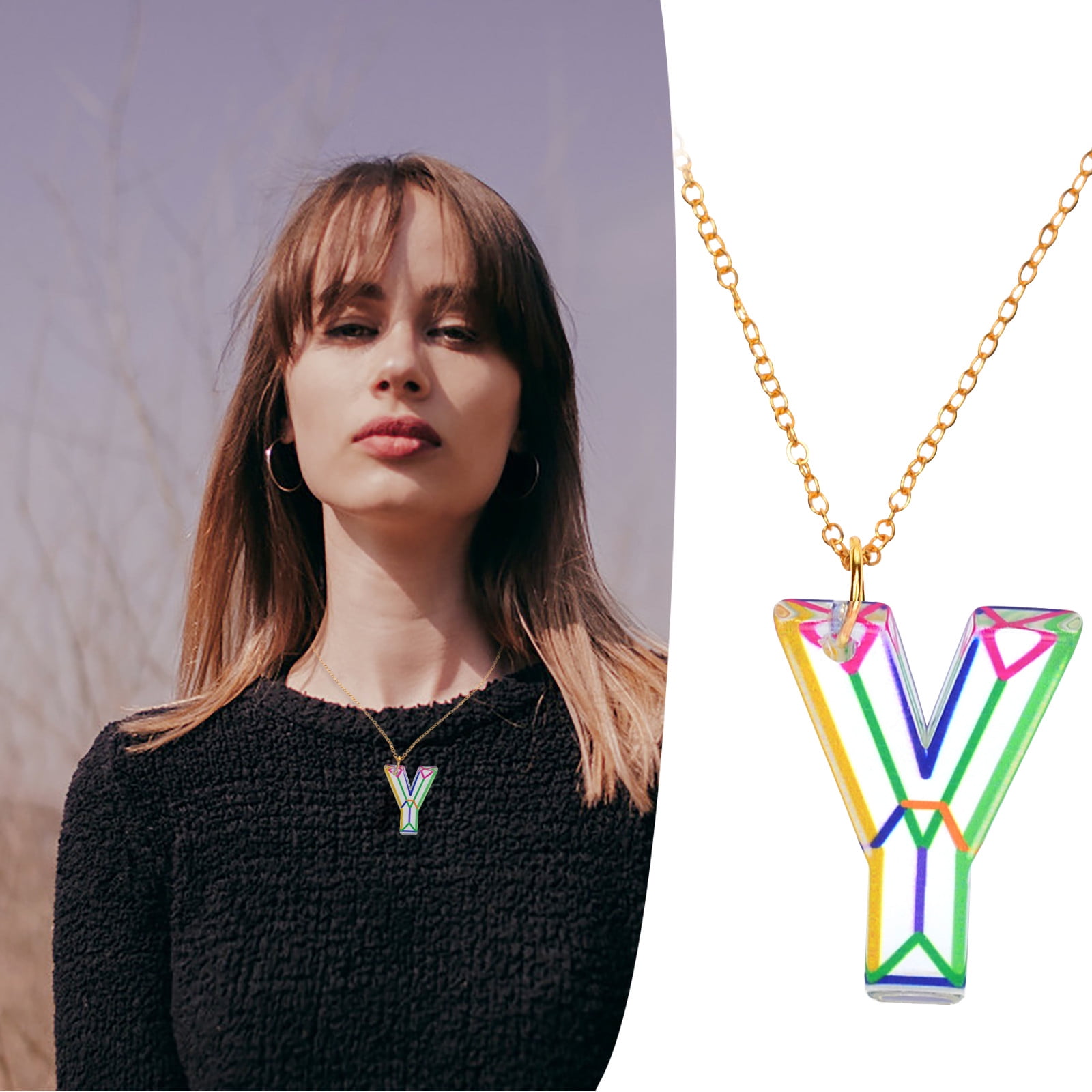 Color Striped Acrylic Resin Necklace 