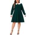thumbnail image 2 of Agnes Orinda Women's Plus Size Dress Peter Pan Collar Long Sleeve Fall Winter Midi A-line Dresses 1X Dark Green, 2 of 6