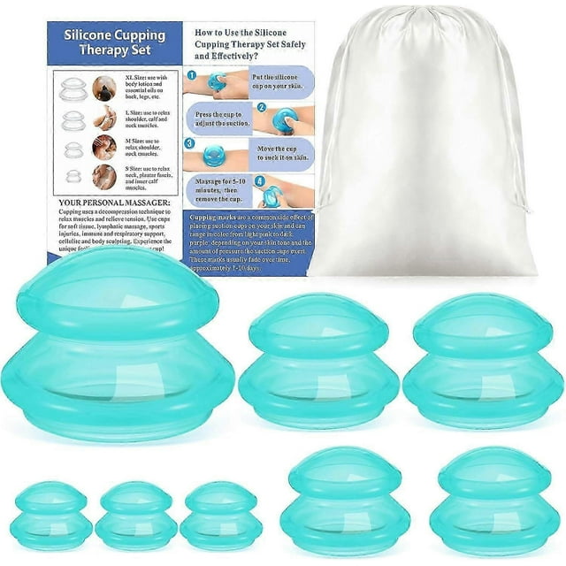 8 Pcs 4 Sizes Cupping Therapy Set With Satin Bag Silicone Massage Cups Professional Cupping Therapy Vacuum Cup For Cellulite Joint Pain Muscle Pain(