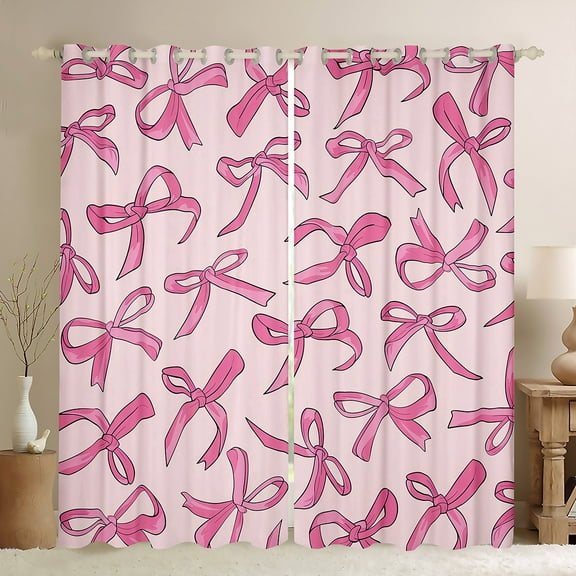 Manfei Cartoon Bow Tie Black Out Curtains,Cute Bowknot Ribbon Curtains Pack of 2 (42x63 Each),Girl Pink Bedroom Curtains For Teens,Luxury Bedroom Decor