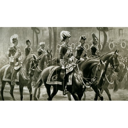 Edward Vii Funeral 1910 Nsix Of The Nine European Sovereigns Riding In The Funeral Cortege Of King Edward Vii Of England May 1910 Illustration Froma Contemporary English Newspaper Rolled Canvas Art