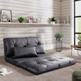 thumbnail image 2 of Lazy Sofa with 2 Pillows, Folding Futon Sofa with 5 Adjustable Position, 3 In 1 Upholstered Floor Sofa with Metal Frame, Video Gaming Sofa for Living Room Bedroom Lounge, Black, 2 of 7