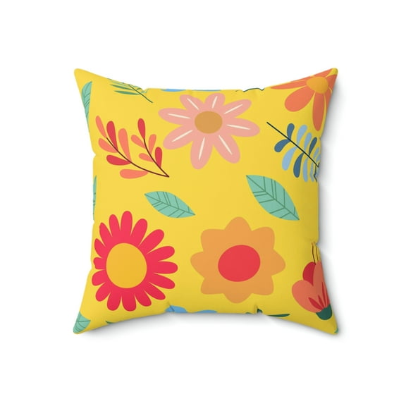 Spring Floral Yellow Throw Pillow - Double Sided Square Pillow 18" x 18"