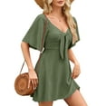 thumbnail image 5 of UVN Summer Dresses for Women Short Sleeve V Neck Midi Dress Elegant Bow Tie Beach Sundress, 5 of 9